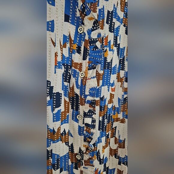 Cabi Women's Sleeveless Abstract Print Tank Top - Blue and Brown - Picture 3 of 4